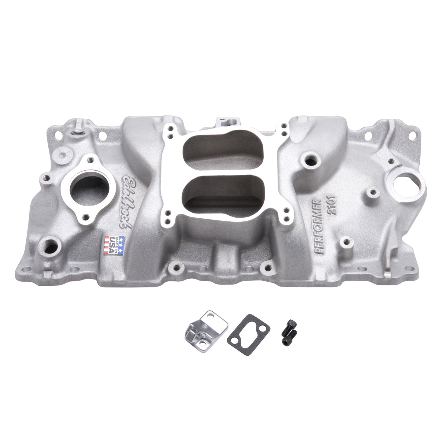 Performer indsugningsmanifold til 1955-86 Small-Block Chevy, satin finish