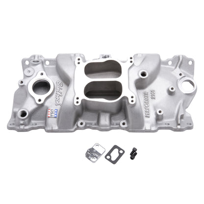 Performer indsugningsmanifold til 1955-86 Small-Block Chevy, satin finish