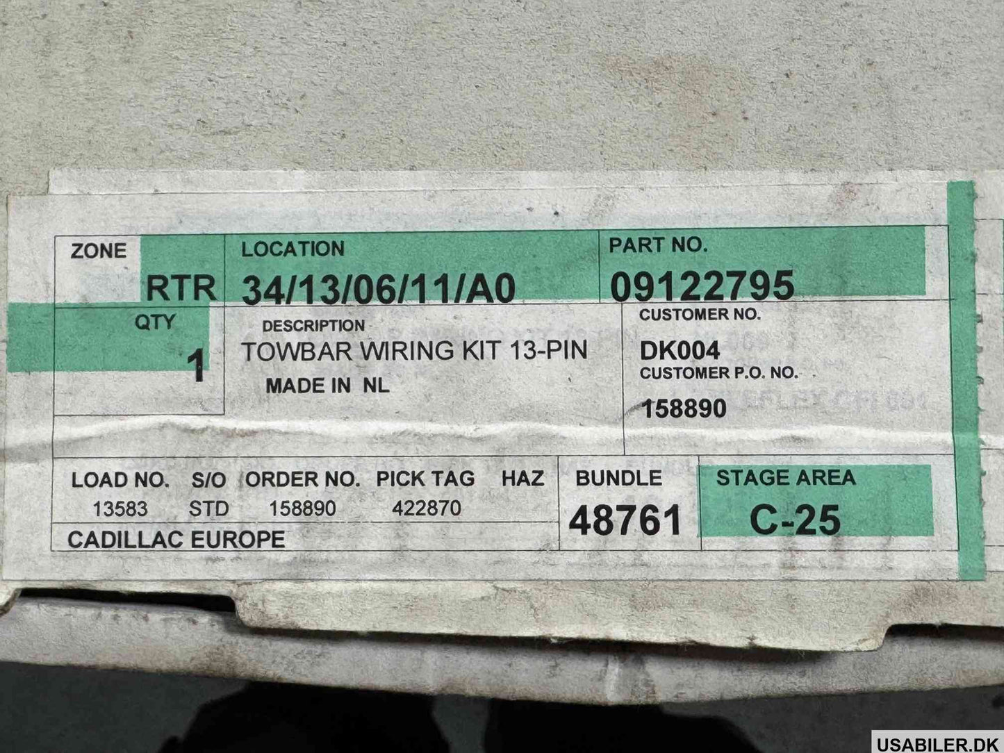GM 9122795 Cadillac EUROPA Towbar wiring Trailer Hitch kit 13 pin 