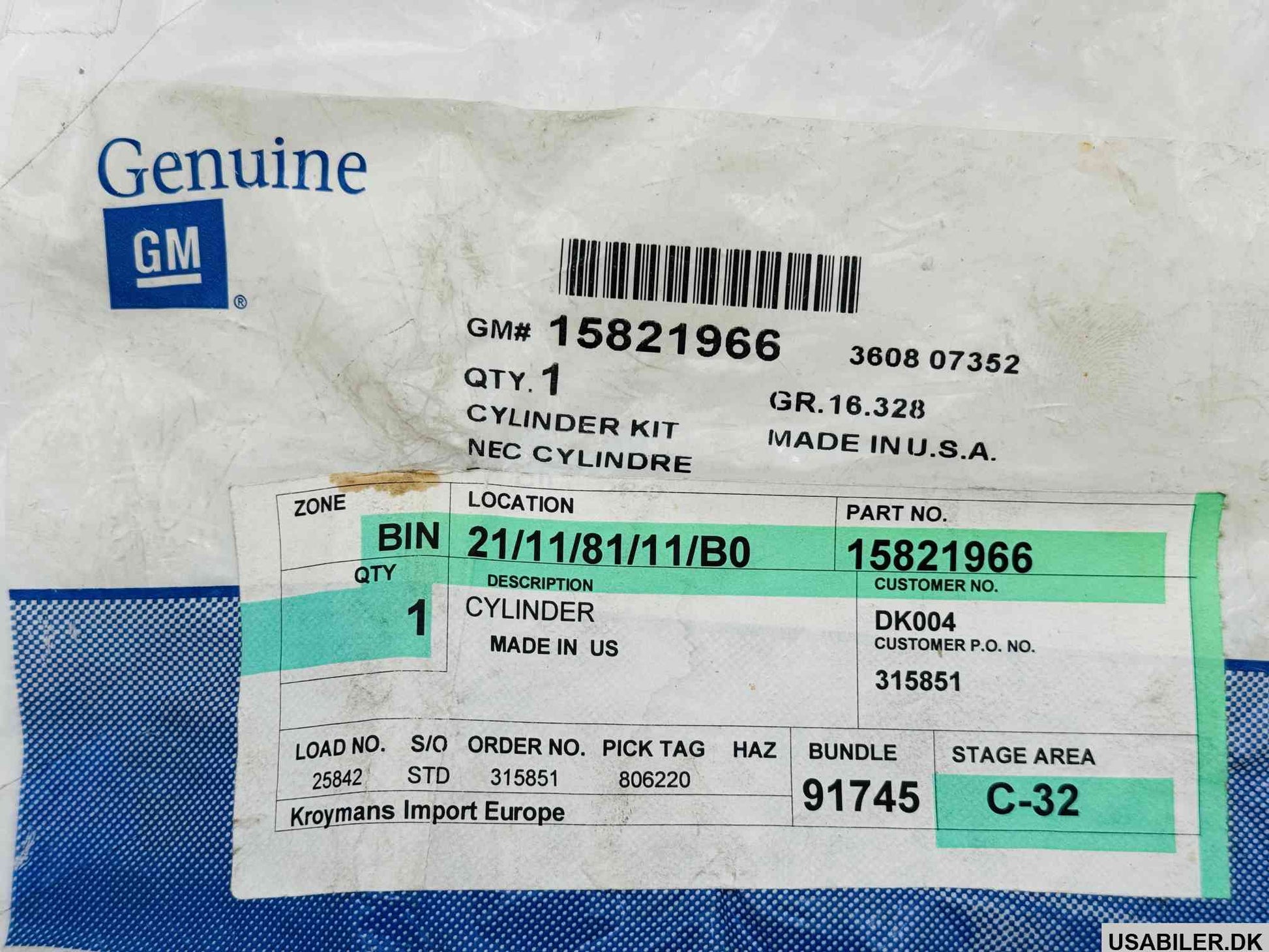 GM 12457617 Cylinder Kit,Front Side Door Lock